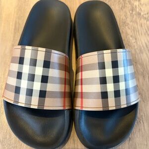 Kids Burberry Mini Furley Beige Check Slides EU 34